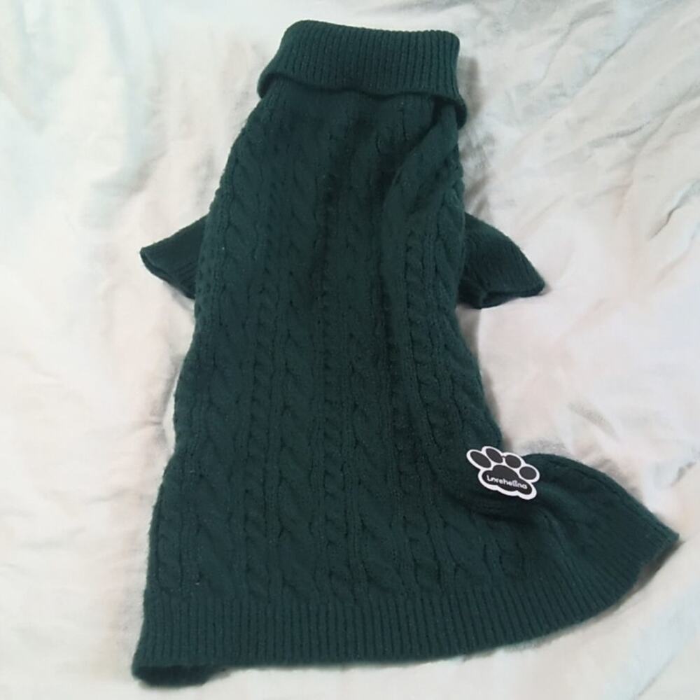 NWT Lorehelina Green Cable Knit Turtleneck Dog Sweater XL 21" x 9"